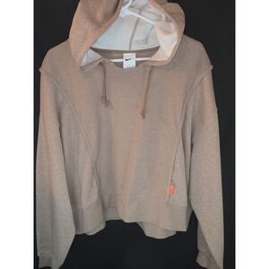 Nike Women's‎ Ribbed Cropped Hoodie Pullover Sweatshirt Beige Oversized